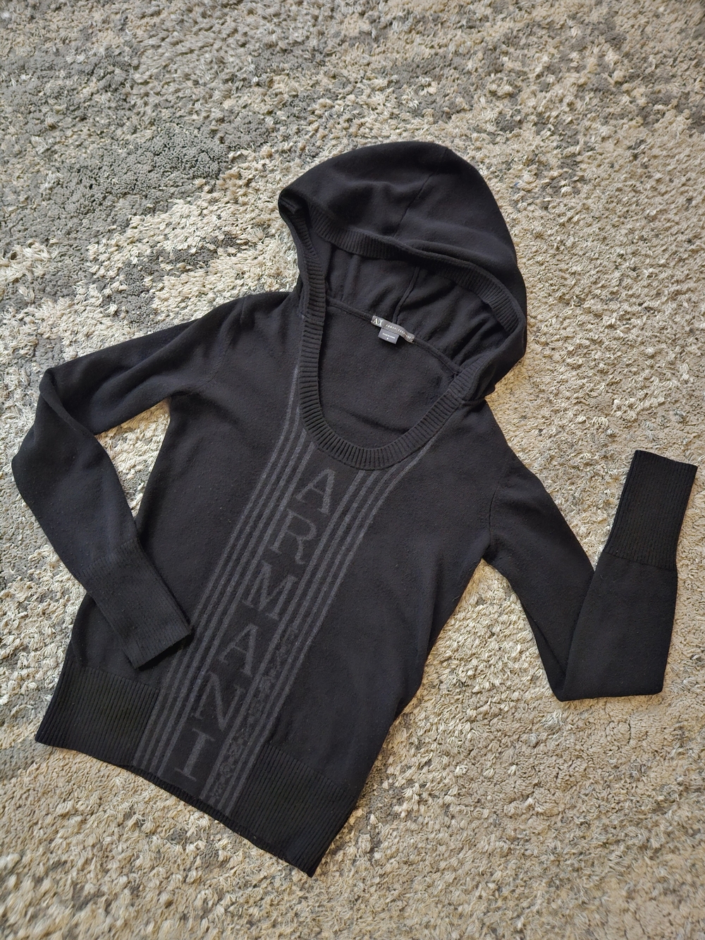 Armani Exchange Black Hooded Women's Sweater with Branded Front